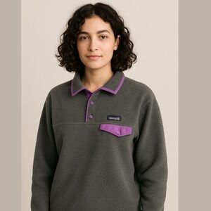 PATAGONIA Women’s Gray Synchilla 1/4 Snap Pullover Fleece Sweatshirt, Size L.